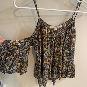Floral flow open shoulder top